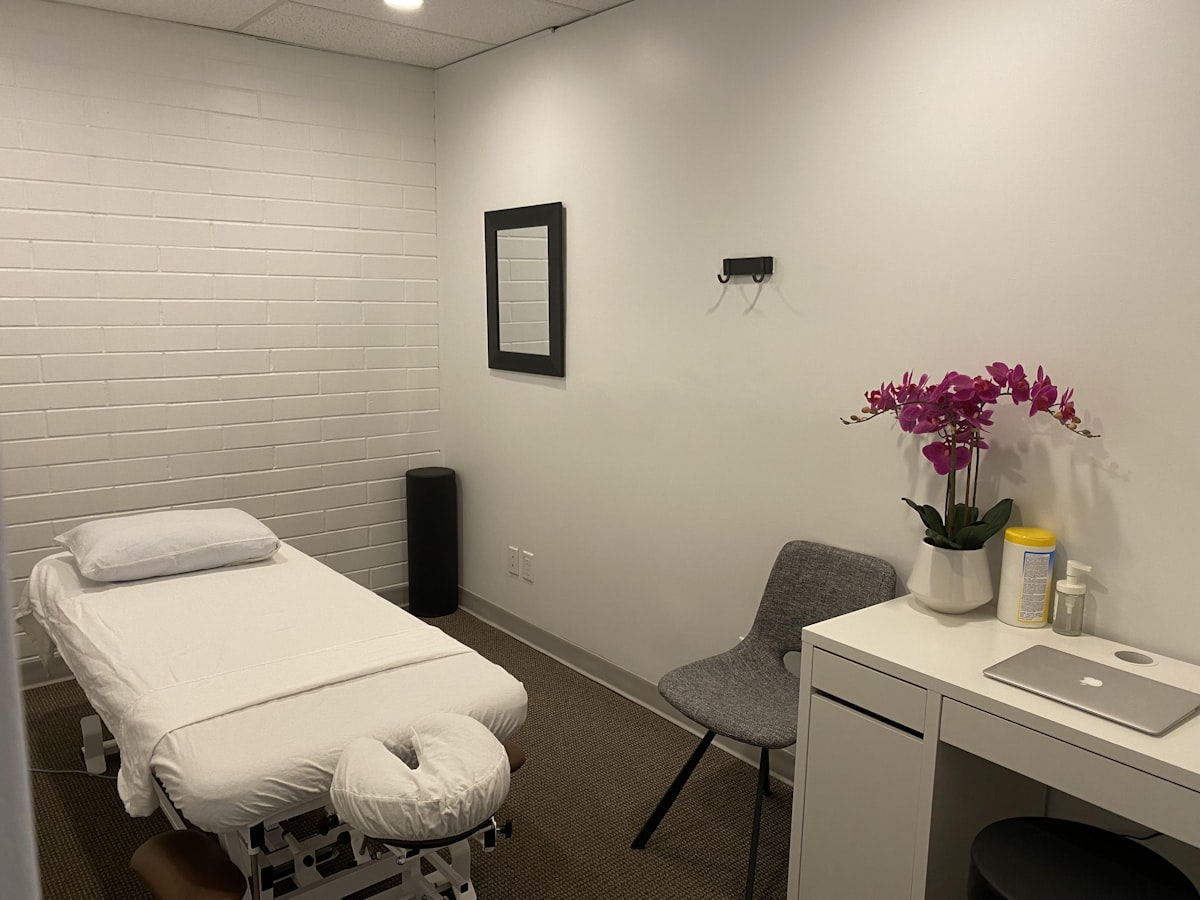 An empty treatment room made up and waiting for the next appointment.
